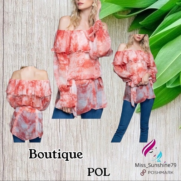 POL Tops - Boutique - off shoulder chiffon dye Top pattern transparent - dreamy cute 🥰
